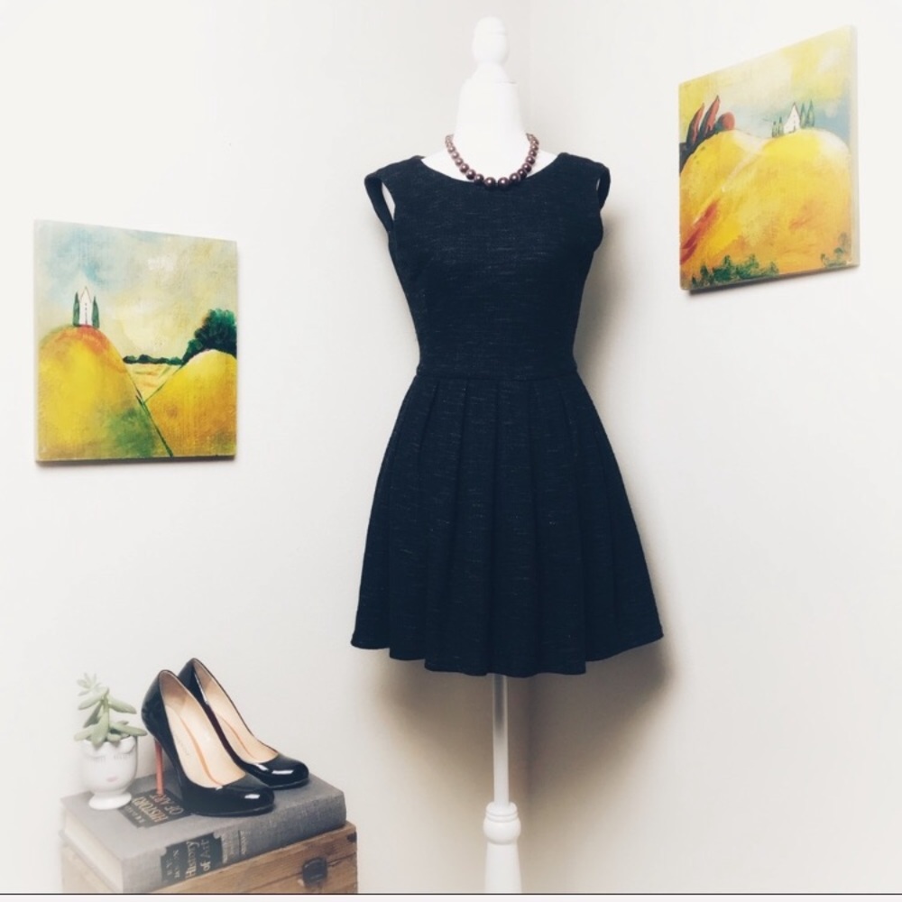 Has Pockets! talula Cocktail A-Line Pleated Tight Bodice Black Dress 0 XS